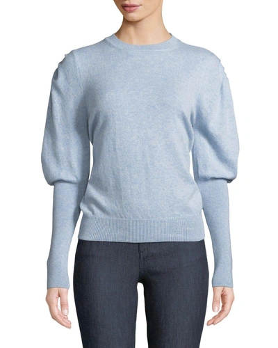 Brock Collection Crewneck Puff-sleeve Cashmere Sweater In Blue