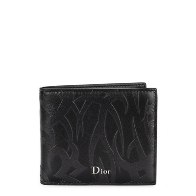 Dior Tribal Embossed Leather Wallet In Black