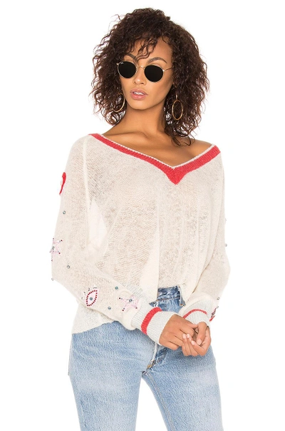 Wildfox Power Icons Quincy Sweater In Cream