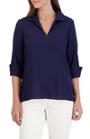 Foxcroft Agnes Linen Blend Top In Navy