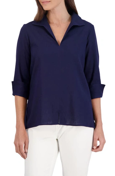 Foxcroft Agnes Linen Blend Top In Navy