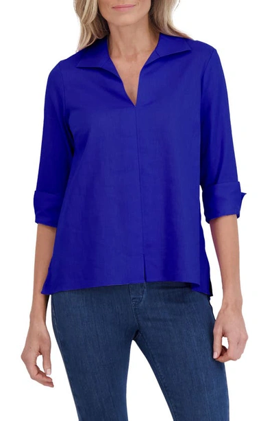 Foxcroft Agnes Linen Blend Top In Royal Blue