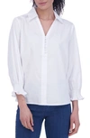 Foxcroft Alexis Smocked Cuff Sateen Popover Top In White
