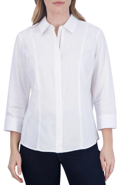 Foxcroft Aimee Sateen Zip-up Shirt In White
