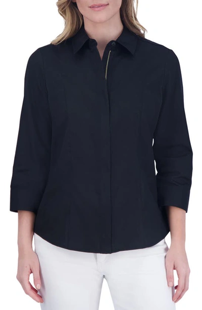 Foxcroft Aimee Sateen Zip-up Shirt In Black