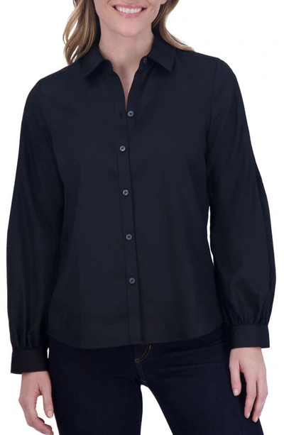Foxcroft Audrey Cotton Blend Sateen Button-up Shirt In Black