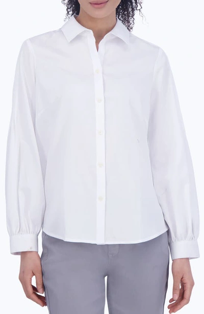 Foxcroft Audrey Cotton Blend Sateen Button-up Shirt In White