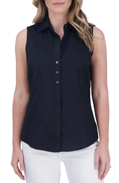 Foxcroft Ashley Sleeveless Button-up Shirt In Black