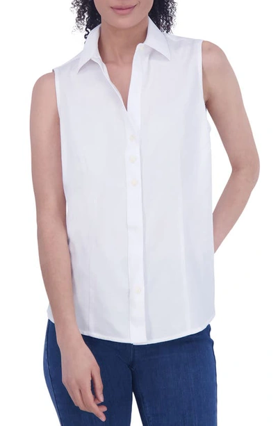 Foxcroft Ashley Sleeveless Button-up Shirt In White