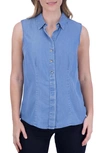 Foxcroft Ashley Sleeveless Chambray Button-up Shirt In Blue Wash
