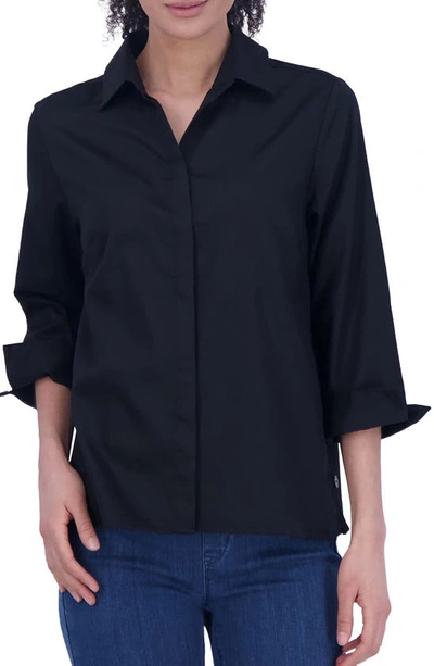 Foxcroft Beatrice Side Button Accent Shirt In Black