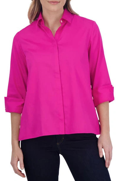Foxcroft Beatrice Side Button Accent Shirt In Azalea