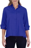 Foxcroft Beatrice Side Button Accent Shirt In Sapphire