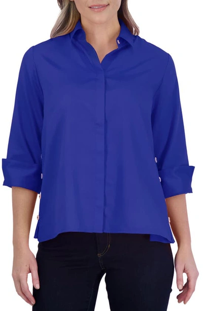 Foxcroft Beatrice Side Button Accent Shirt In Sapphire