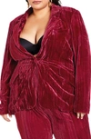 City Chic Crushed Velvet Jacket In Red