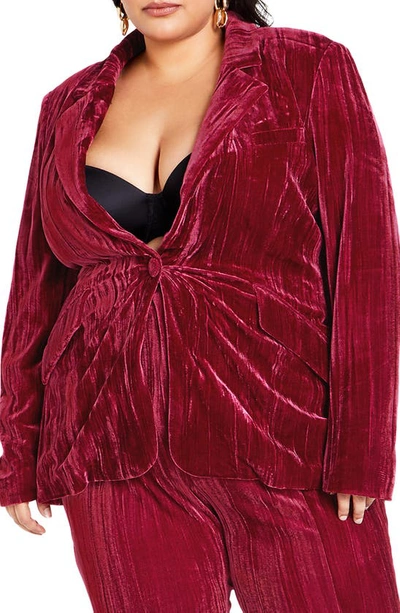 City Chic Crushed Velvet Jacket In Red