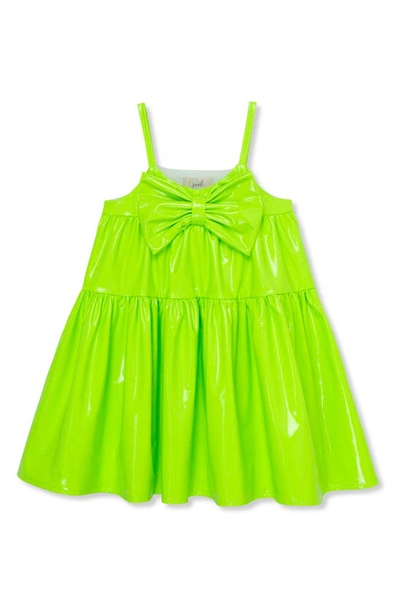 Peek Aren't You Curious Kids' Bow Detail Faux Leather Dress In Lime