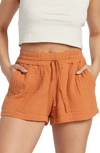 Billabong Cotton Gauze Cover-up Shorts In Toffee