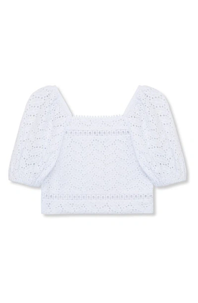 Truce Kids' Eyelet Cotton Puff Sleeve Crop Top In White