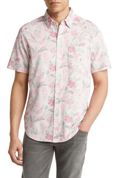 Tommy Bahama San Lucio Aqua Isles Islandzone® Floral Stretch Short Sleeve Button-up Shirt In Carmine Pink
