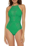 Becca Colorplay Lace Overlay One-piece Swimsuit In Verde