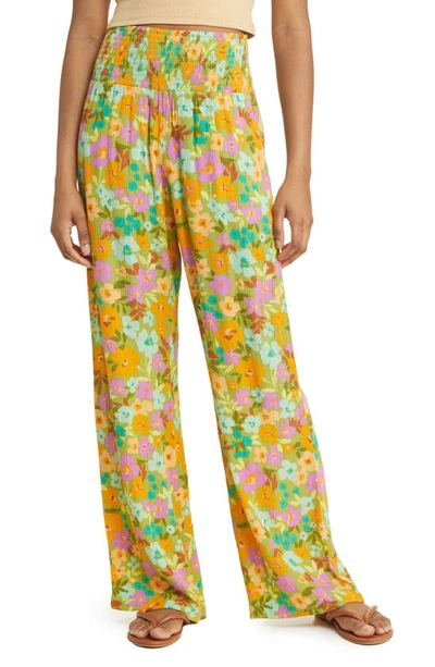 Billabong New Waves 2 Floral Wide Leg Trousers In Palm Green