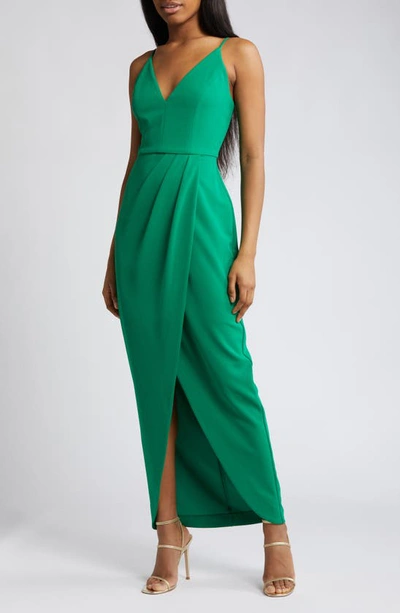 Wayf The Ines V-neck Tulip Gown In Kelly Green