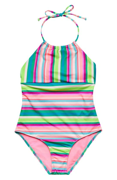 Beach Lingo Kids' Halter One-piece Swimsuit In Green Multi