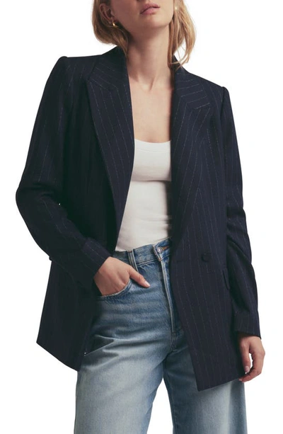 Favorite Daughter The Suits You Chalk Stripe Blazer In Navy Pinstripe