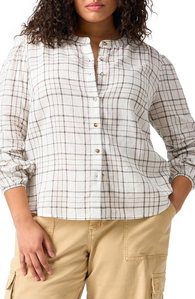 Sanctuary As You Are Windowpane Check Linen Blend Button-up Shirt In Graphic White
