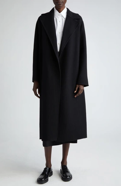 The Row Malika Double Face Wool Blend Felt Wrap Coat In Black