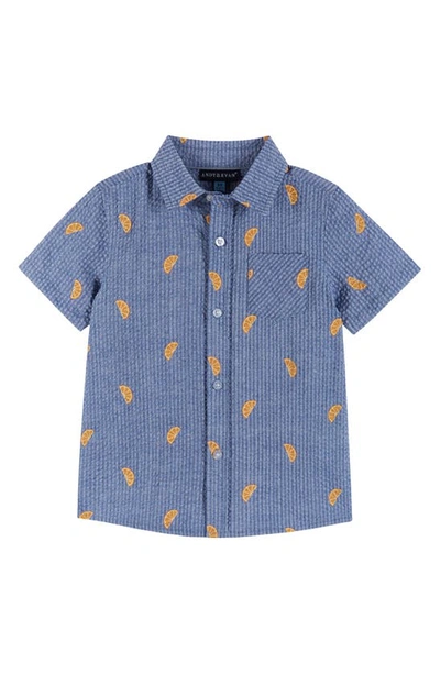 Andy & Evan Kids' Toddler/child Boys Seersucker Short Sleeve Buttondown Shirt In Medium Blue