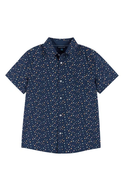 Andy & Evan Kids' Floral Short Sleeve Cotton Button-up Shirt In Navy