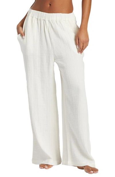 Billabong Follow Me 2 Wide Leg Cotton Gauze Trousers In Salt Crystal