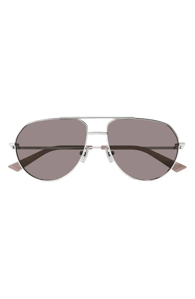 Bottega Veneta 57mm Pilot Sunglasses In Silver