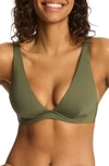 Sea Level Essentials Longline Triangle Bikini Top In Khaki