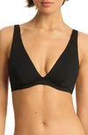 Sea Level Essentials Longline Triangle Bikini Top In Black