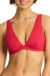 Sea Level Essentials Longline Triangle Bikini Top In Red