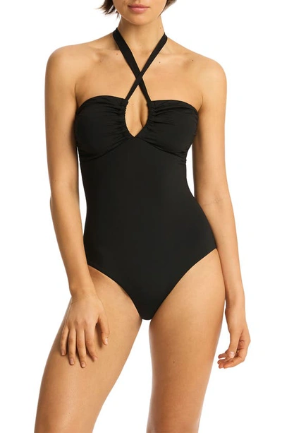 Sea Level Essentials Halter One-piece Swimsuit In Black