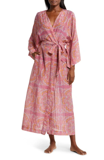 Papinelle Ines Cotton & Silk Dressing Gown In French Rose