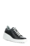 Fly London Delf Platform Wedge Sneaker In 014 Black/ Silver Vel