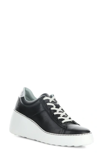 Fly London Delf Platform Wedge Sneaker In 014 Black/ Silver Vel