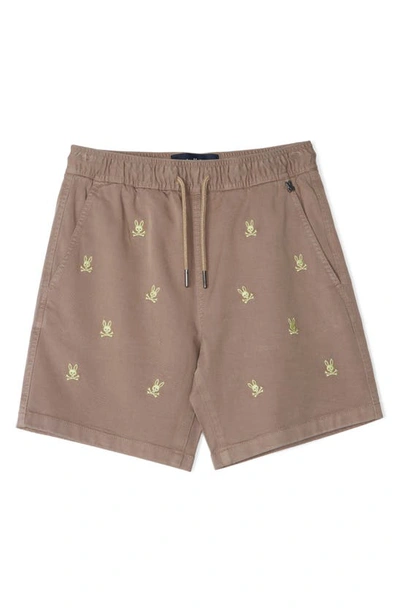 Psycho Bunny Kids' Guilford Embroidered Elastic Waist Chino Shorts In Antique Taupe