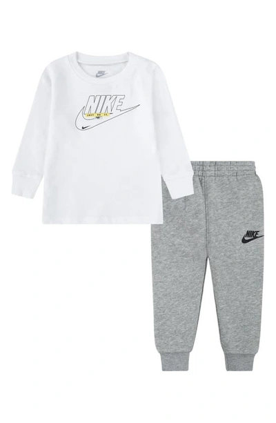 Nike Babies' Sportswear Club Long Sleeve Graphic T-shirt & Joggers Set In Dark Grey Heather