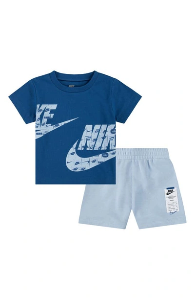 Nike Babies' Sportswear Club Graphic T-shirt & Sweat Shorts Set In Light Armory Blue