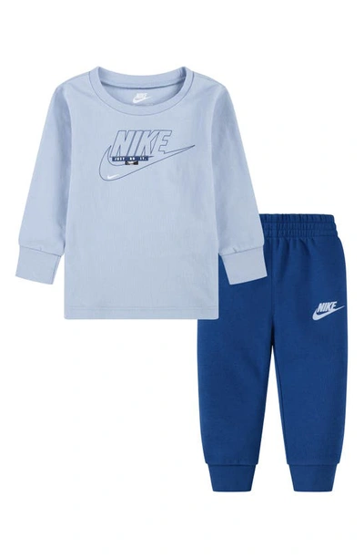 Nike Babies' Sportswear Club Long Sleeve Graphic T-shirt & Joggers Set In Court Blue