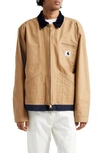 Sacai Carhartt Wip Reversible Cotton Canvas Jacket In Beige Navy