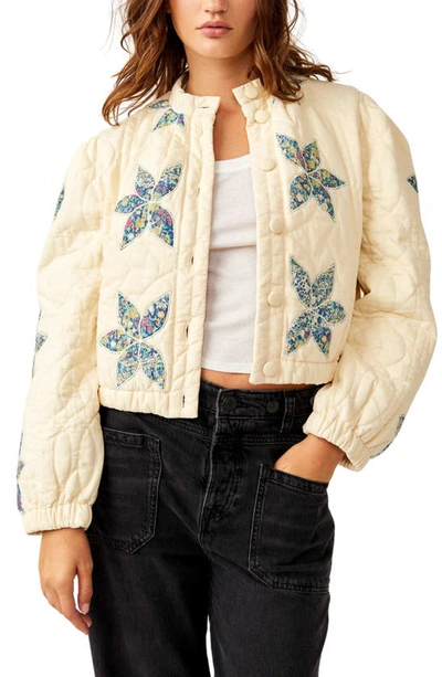 Free People Quinn Floral Accent Quilted Crop Jacket In Multi