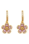 Kate Spade Fleurette Cubic Zirconia Huggie Drop Earrings In Pink/gold/crystal