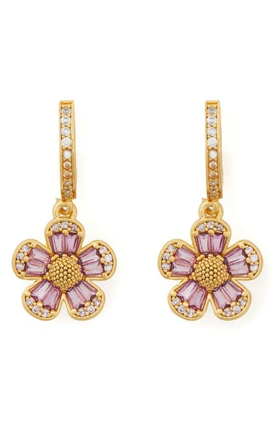 Kate Spade Fleurette Cubic Zirconia Huggie Drop Earrings In Pink/gold/crystal
